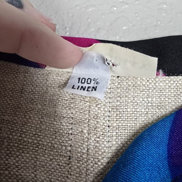 Lynn Murray Vintage Linen Geometric Blaser Jacket with Shoulder Pads - Picture 4 of 8